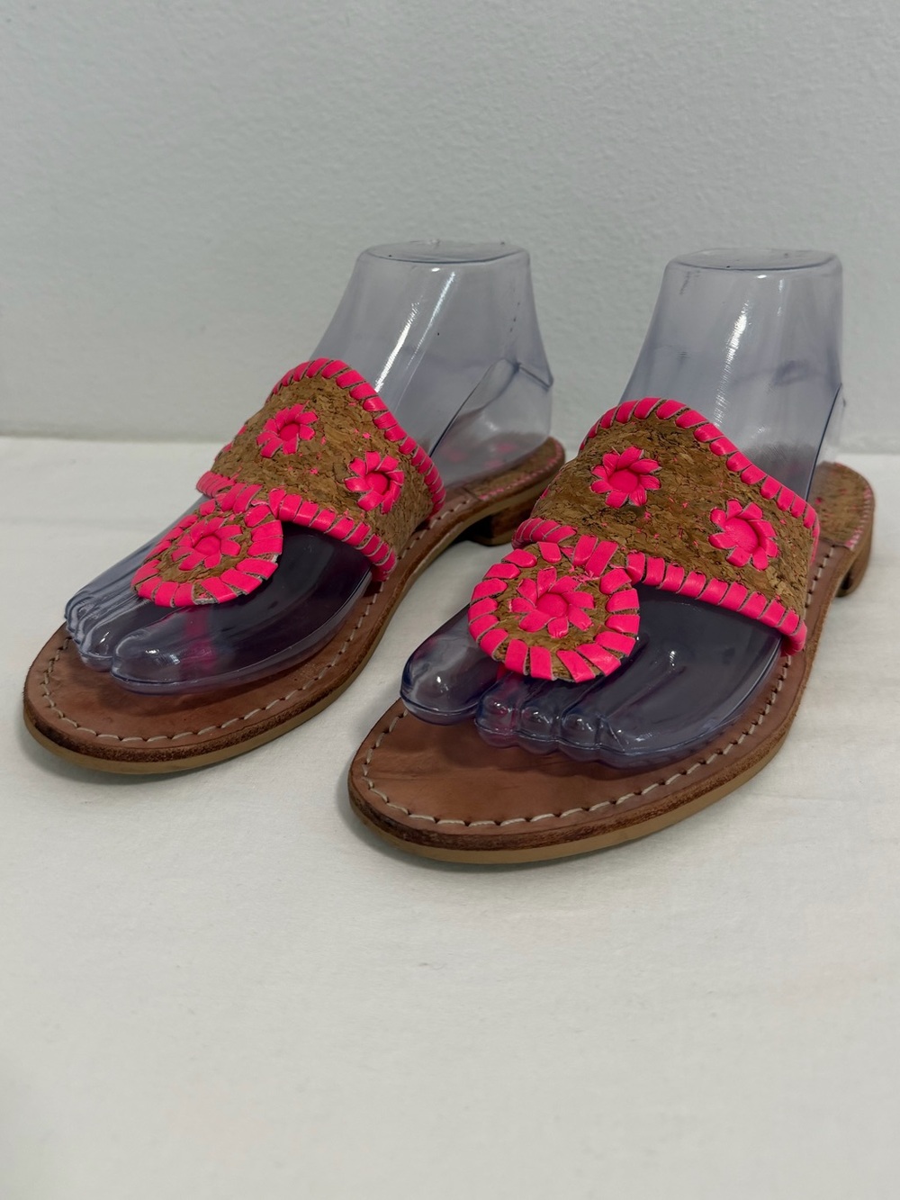 Jack Rogers neon pink and cork flat thong sandals size 5.5M Women’s